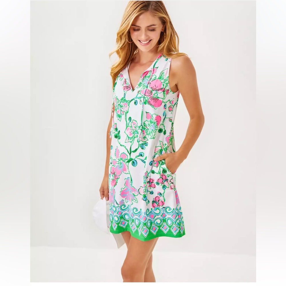 Lilly Pulitzer White Floral Swim Coverup with Pink & Green Accents